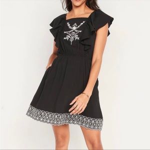 NWT Old Navy Waist-defined Flutter-sleeve Embroidery Tie-Back Mini Dress